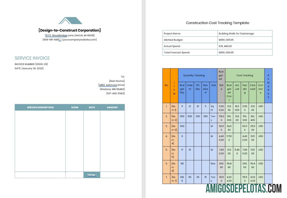 para download Modelo de fatura de trabalho de empreiteiro